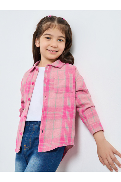 Styli Girls Checkered Shirt with Patch Pocket