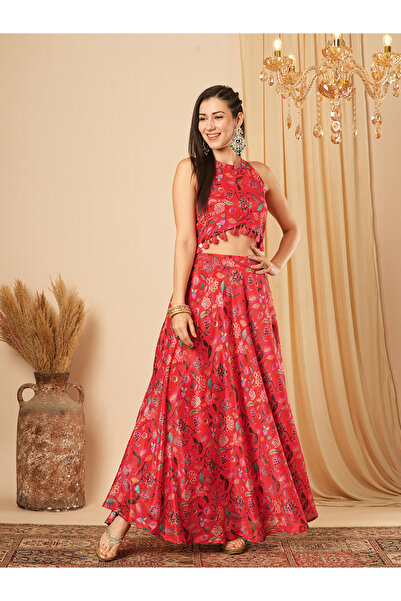 Globus By Styli Halter Neck Tassel Detail Crop Top and Maxi Skirt Co-Ords