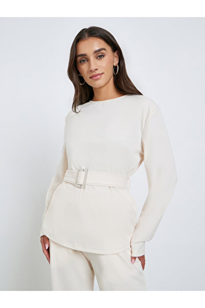 Styli Solid Belted Top and Wide Leg Trousers Co-ords