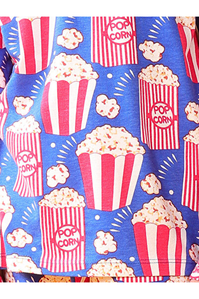 Anthrilo By Styli Girls Blue Popcorn Print Cotton T-Shirt and Pants Set