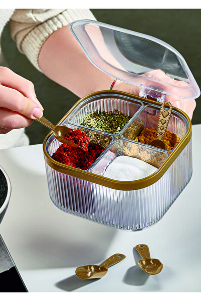 Ovio Ev&Yaşam 4 مقصورات رف توابل بلاستيكي أنيق قابل للطي، منظم، تخزين، تنظيم