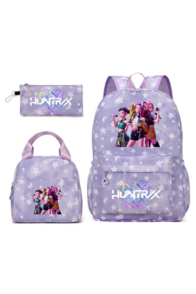 NO BRAND طقم حقيبة ظهر طلابية من ثلاث قطع بتصميم مستوحى من فرقة هانتر غيرلز ا...