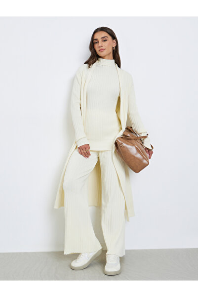 Styli Set of 3 - Ribbed Knit Top, Cardigan and Pants