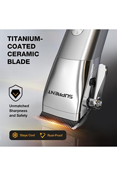 SUPRENT Hair Clippers Set with Beard Trimmer — Waterproof, Type-C Rechargeable (Silver)