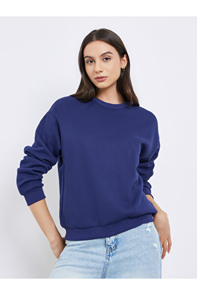 Take Two By Styli Navy Blue Solid Round Neck Sweatshirt