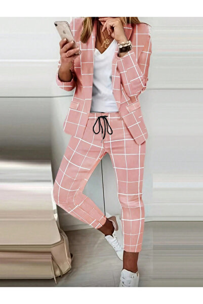 Take Two By Styli Pink Grid Check Blazer