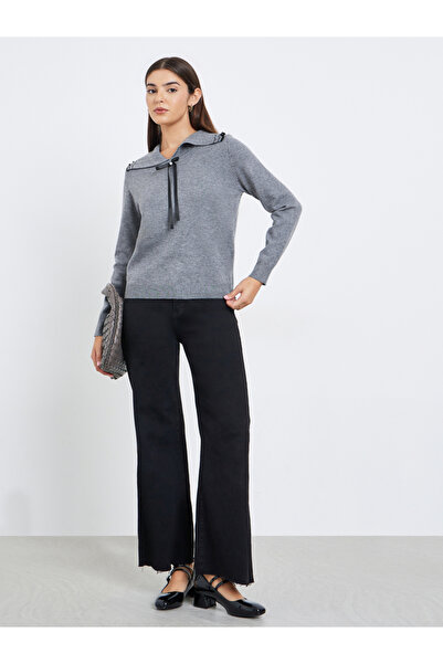 Take Two By Styli Flat Lapel Bow Detail Long Sleeve Sweater
