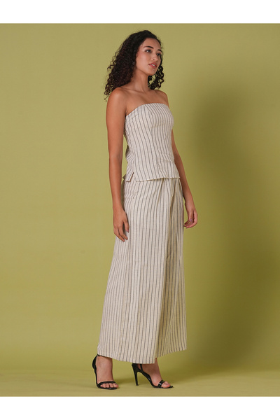 Globus By Styli Striped Bandeau Top and Wide Leg Trousers Co-Ords