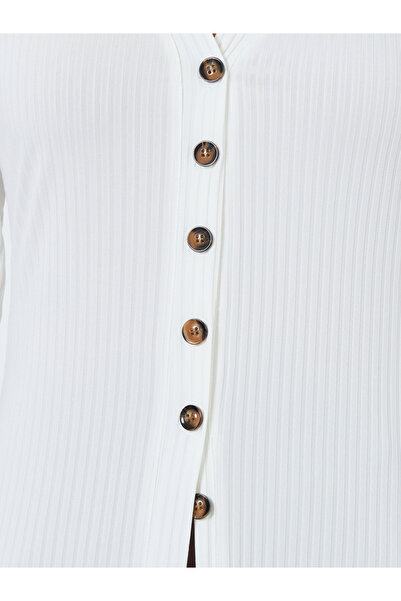 Take Two By Styli White Knitted Cardigan with Button Placket