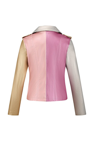 Take Two By Styli Color Block Zip Up Biker Jacket