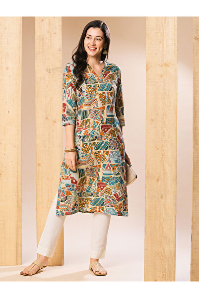 Globus By Styli All Over Print Studded Straight Kurta