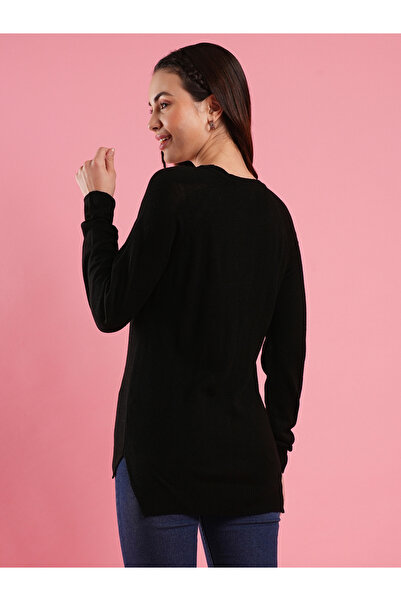 Globus By Styli Women Black Round Neck Ribbed High Sweater