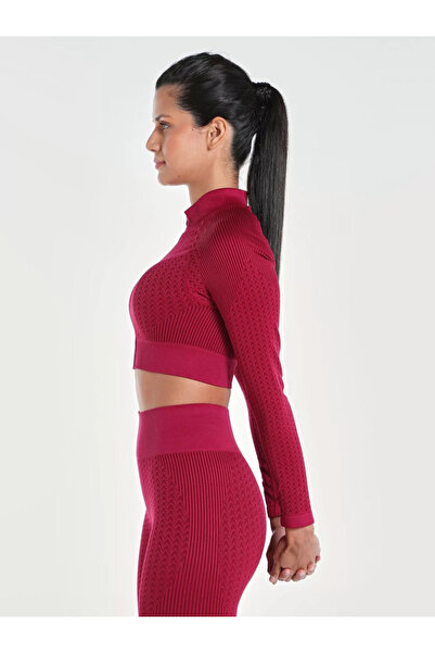 Wizard By Styli Women Burgundy Signature Seamless Crop Top with Zipper