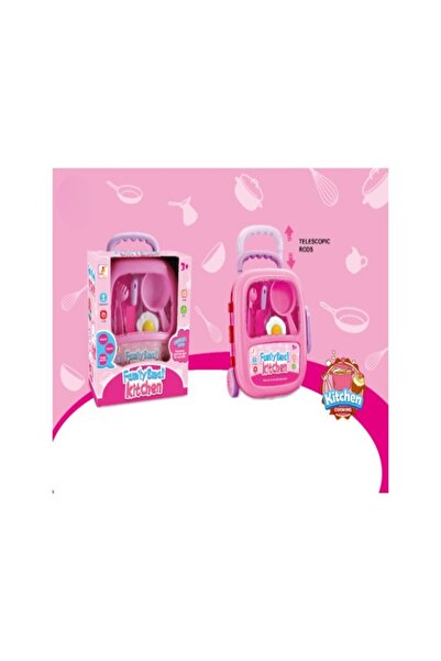 Toysea Family Small Kitchen Play Set with Accessories, Portable Pink Pretend Cooking Toy for Kids