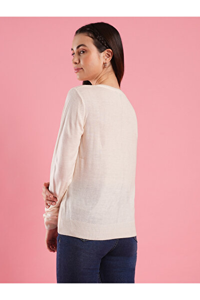 Globus By Styli Women Off White Ribbed Hem Knitted Sweater