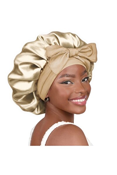 OEM Satin sleep cap, adjustable straps for a secure fit, protects curly, wavy, or straight hair, khaki