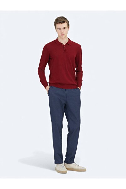 Kip Red Polo Neck Plain Knit Wool Blended Sweater