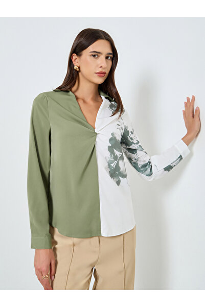 Take Two By Styli Floral Printed Ruffle Front Detail Long Sleeve Top