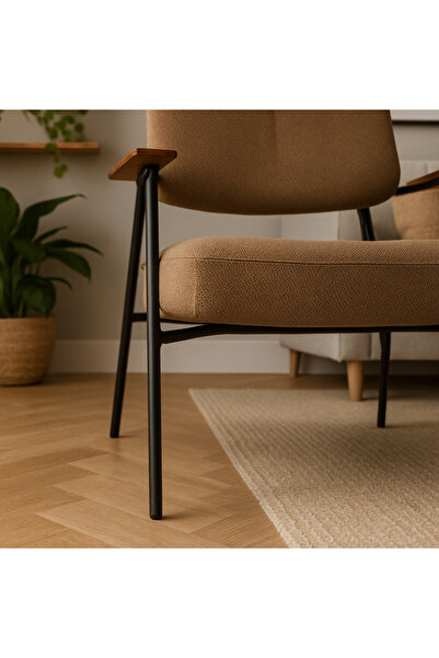 Ebticar Brown Fabric Armchair with Wooden Arms – Classic and Timeless Style