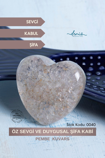 Deniz Doğal Taş Sertifikalı Pembe Kuvars - Öz Sevgi ve Duygusal Şifa Kalbi S....