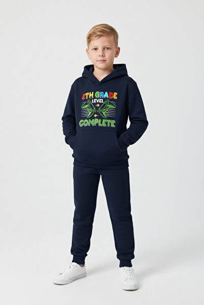 FYK KİDS 3 İplik K με κουκούλα Kangaroo Cepli Ş επένδυση fleece Winter Game B με τύπωμα Σετ αθλητικής φόρμας για αγόρια 6 τεμαχίων