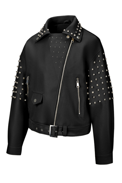 Take Two By Styli Studded Biker Jacket with Belt