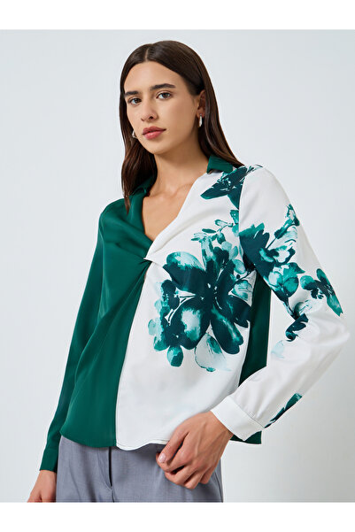 Take Two By Styli Floral Printed Ruffle Front Detail Long Sleeve Top