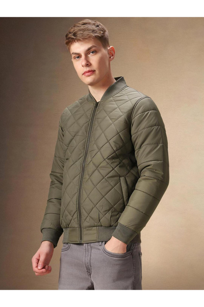 Dennis Lingo By Styli Men Olive Quilted Zip-Up Bomber Jacket