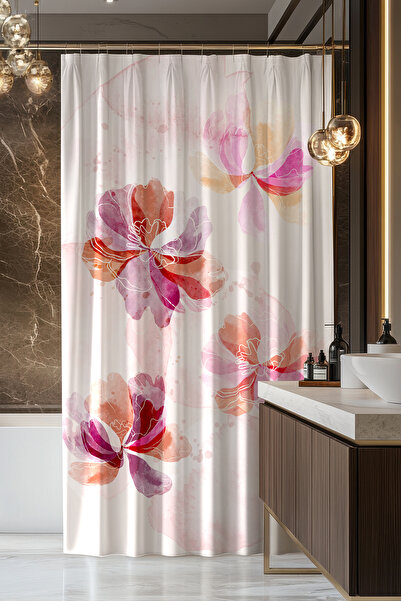 Moud's ستارة حمام، ستارة دش بنمط ربيع الورد، ستارة حوض استحمام، مع حلقة هدية ...