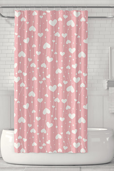 Moud's ستارة حمام، ستارة دش بنمط قلب باللونين الوردي والأبيض، ستارة حوض استحم...