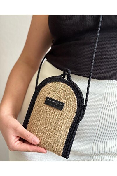 Tresshandicraft Jute-Black Phone Bag