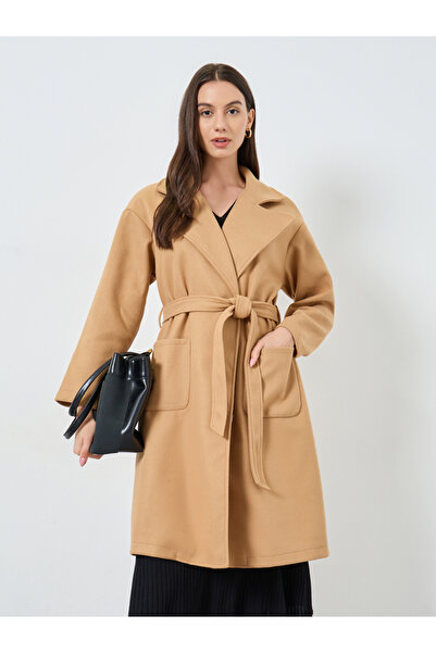Take Two By Styli Mustard Regular Fit Wool Like Midi Coat