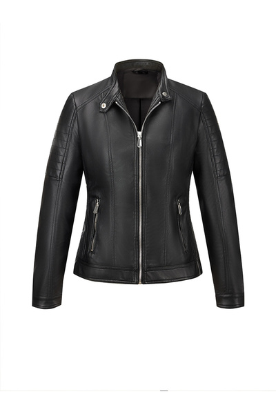 Take Two By Styli Black Solid Zip Up Biker Jacket