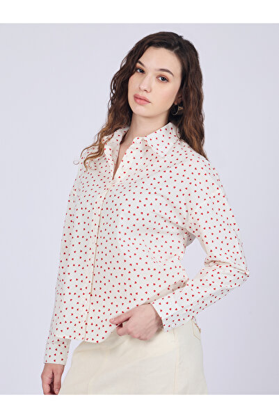 Outzidr By Styli White Ditsy Heart Print Cotton Shirt