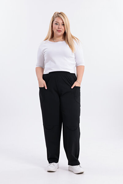 HELVEYS Special Design Elastic Waist Pocketed Scuba Fabric Below-Knee Detailed Comfortable Fit Trousers – 5014