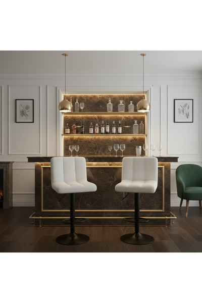 Ebticar Beige Modern Fabric Bar Chair – Adjustable Height & Tufted Back