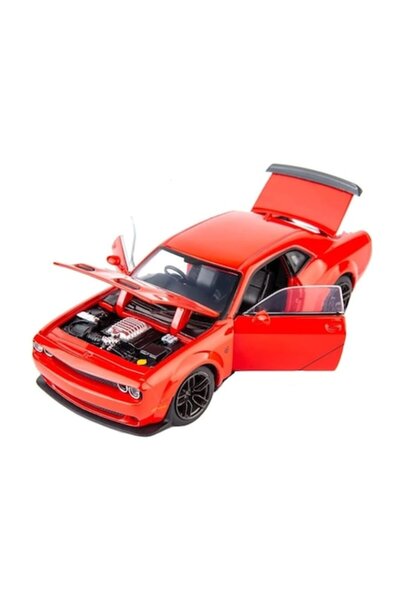 OEM Metal mechanical toy car - Dodge Challenger, 1:32 scale, sounds, opening doors/hood/trunk, red, 15 c