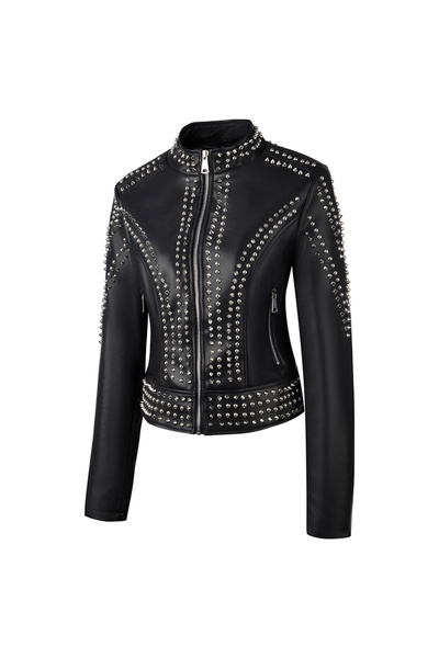 Take Two By Styli Black Studded Cropped Biker Jacket
