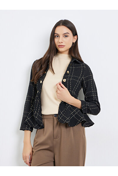 Take Two By Styli Black Tweed Buttoned Jacket