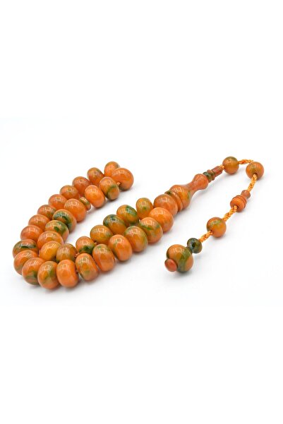 Murty99 Ahmet Emin Made Wheel-Cut Orange Green Crimped Amber Prayer Beads