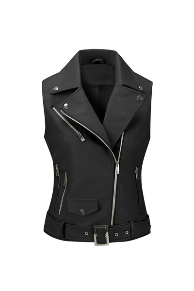 Take Two By Styli Black Cropped Biker Vest Jacket