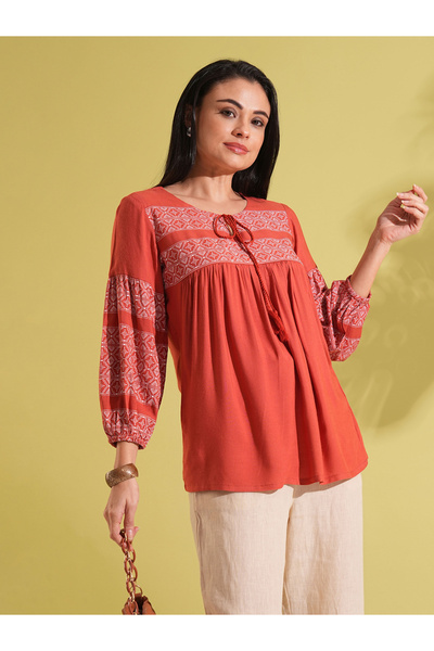 Globus By Styli Ethnic Print Gathered A-Line Workwear Tunic