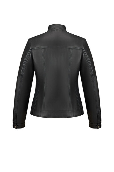 Take Two By Styli Black Solid Zip Up Biker Jacket