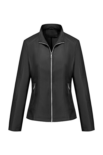 Take Two By Styli Black Faux Leather Biker Jacket
