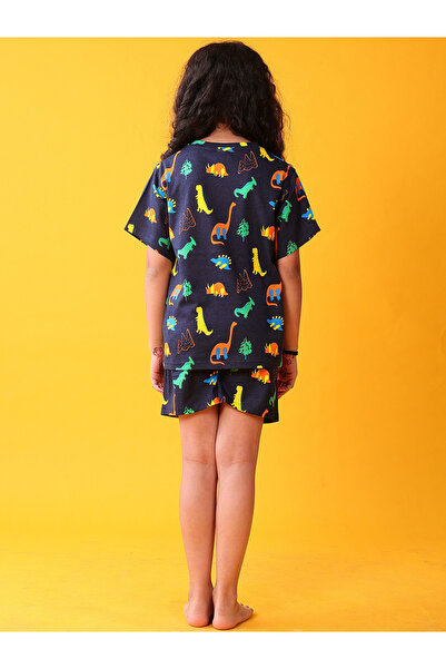 Anthrilo By Styli Kids Dinosaur Print Cotton T-Shirt and Shorts Set