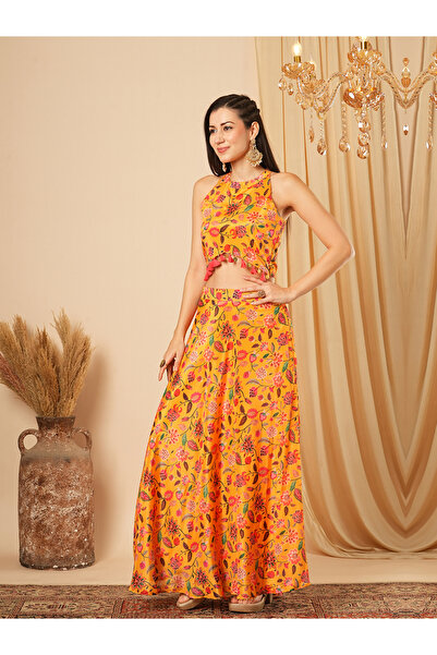 Globus By Styli Halter Neck Tassel Detail Crop Top and Maxi Skirt Co-Ords