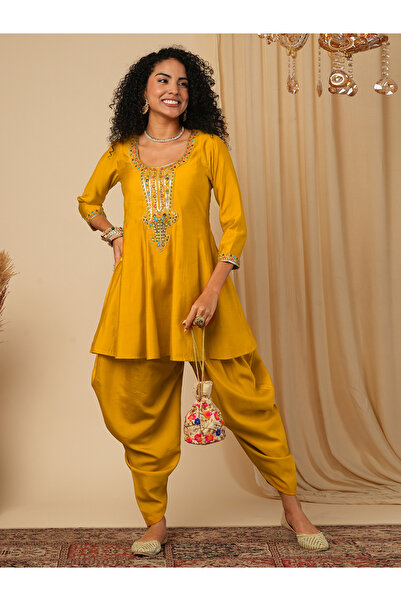 Globus By Styli Sequined Embroidered Yoke Peplum Top and Dhoti Pants Fusion Co-Ords