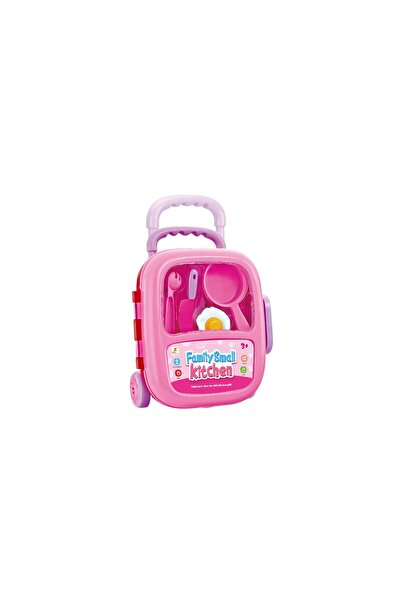 Toysea Family Small Kitchen Play Set with Accessories, Portable Pink Pretend Cooking Toy for Kids
