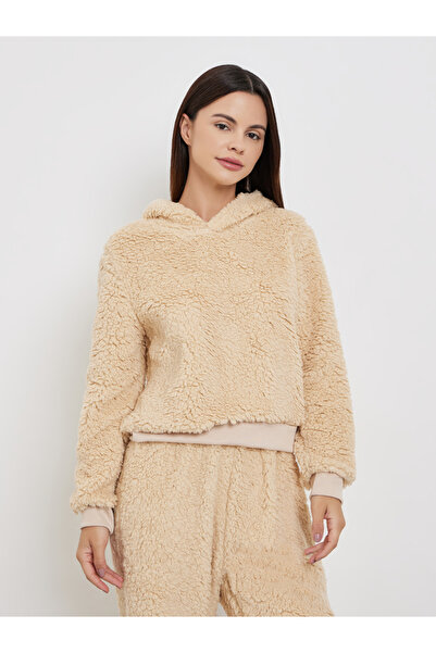 Styli Beige Fleece Hoodie and Long Pyjama Set