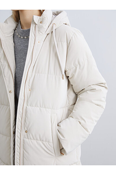 LC Waikiki XSIDE Bej cu glugă Palton puf pentru femei